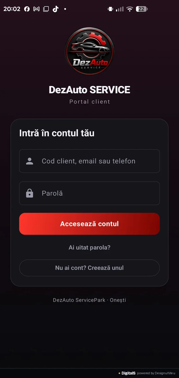 Ecranul de intrare, sub brandul service-ului.