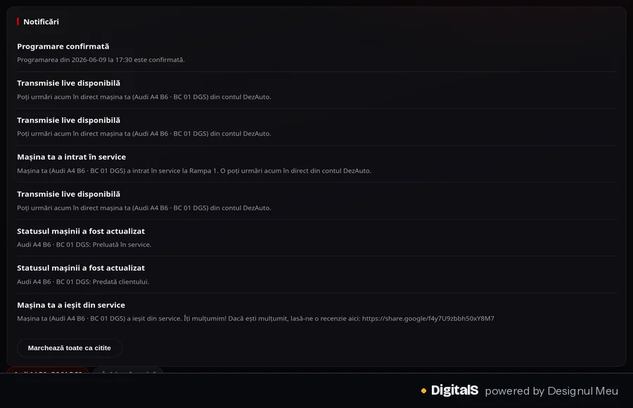 Notificările reale dintr-o singură lucrare, de la programare la predare.